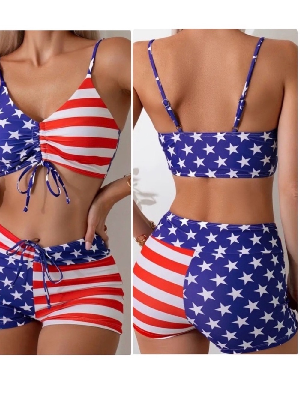 NWOT American Flag Stars Stripes High Waisted Shorts Bikini Set